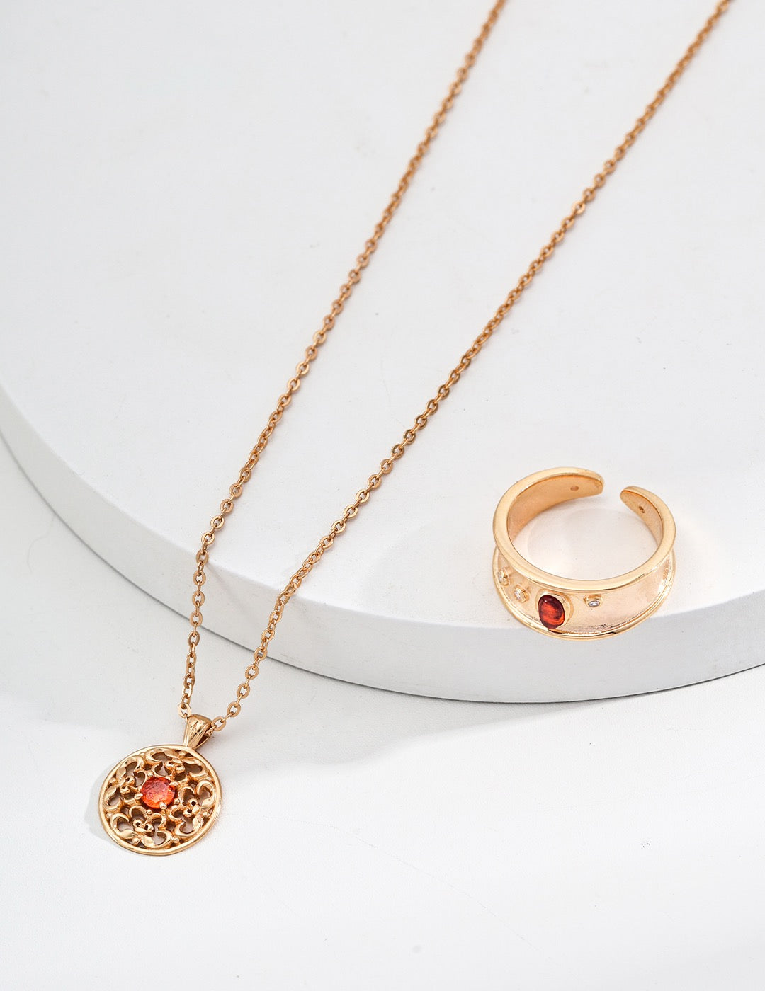 Vintage Red Zircon Necklace in Sterling Silver