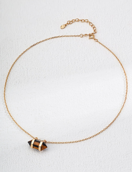 Pyramid of Tiger Eye Pendant with Sterling Silve Necklace