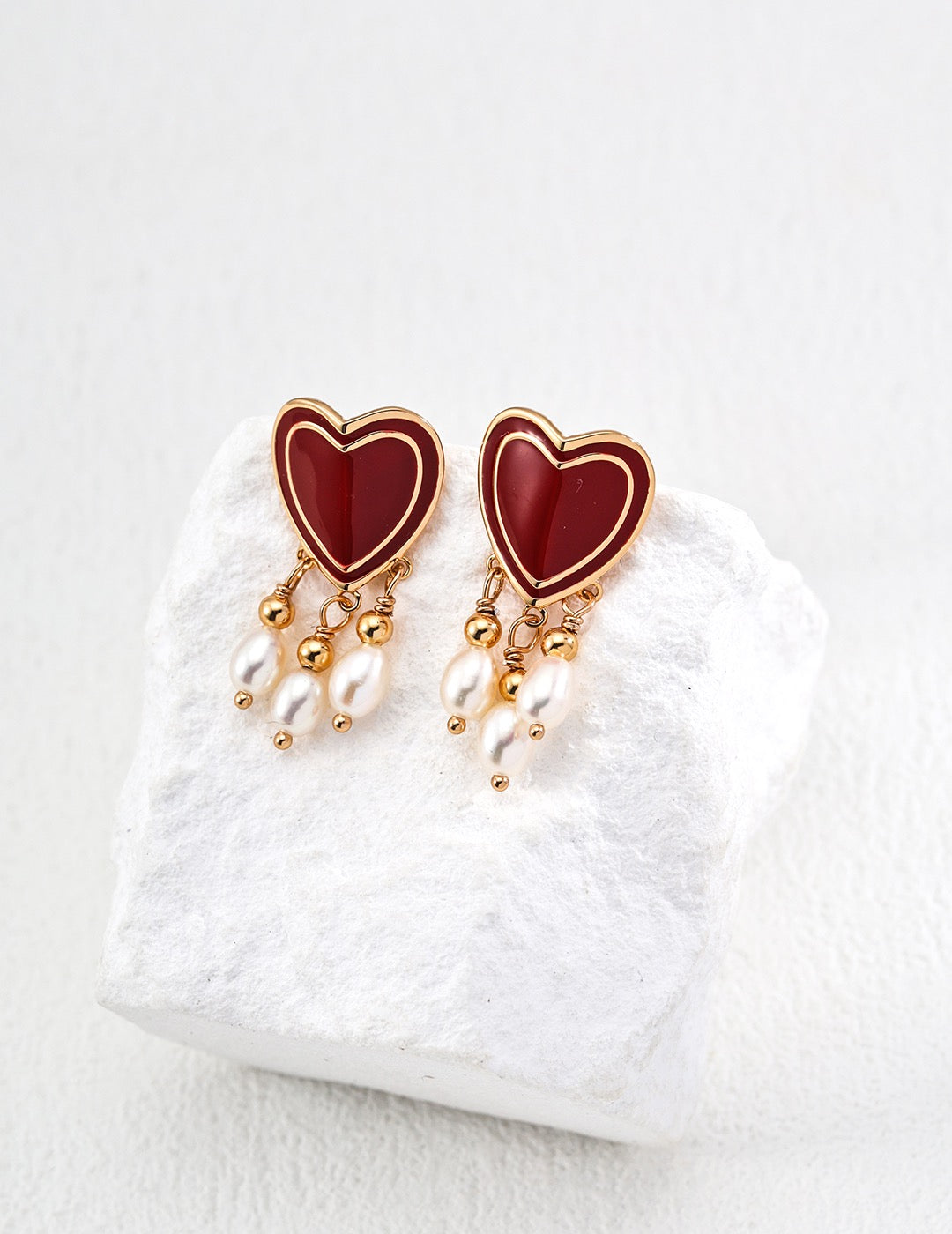 Fashion Heart Shaped Red Drip Glaze Sterling Silver Earrings