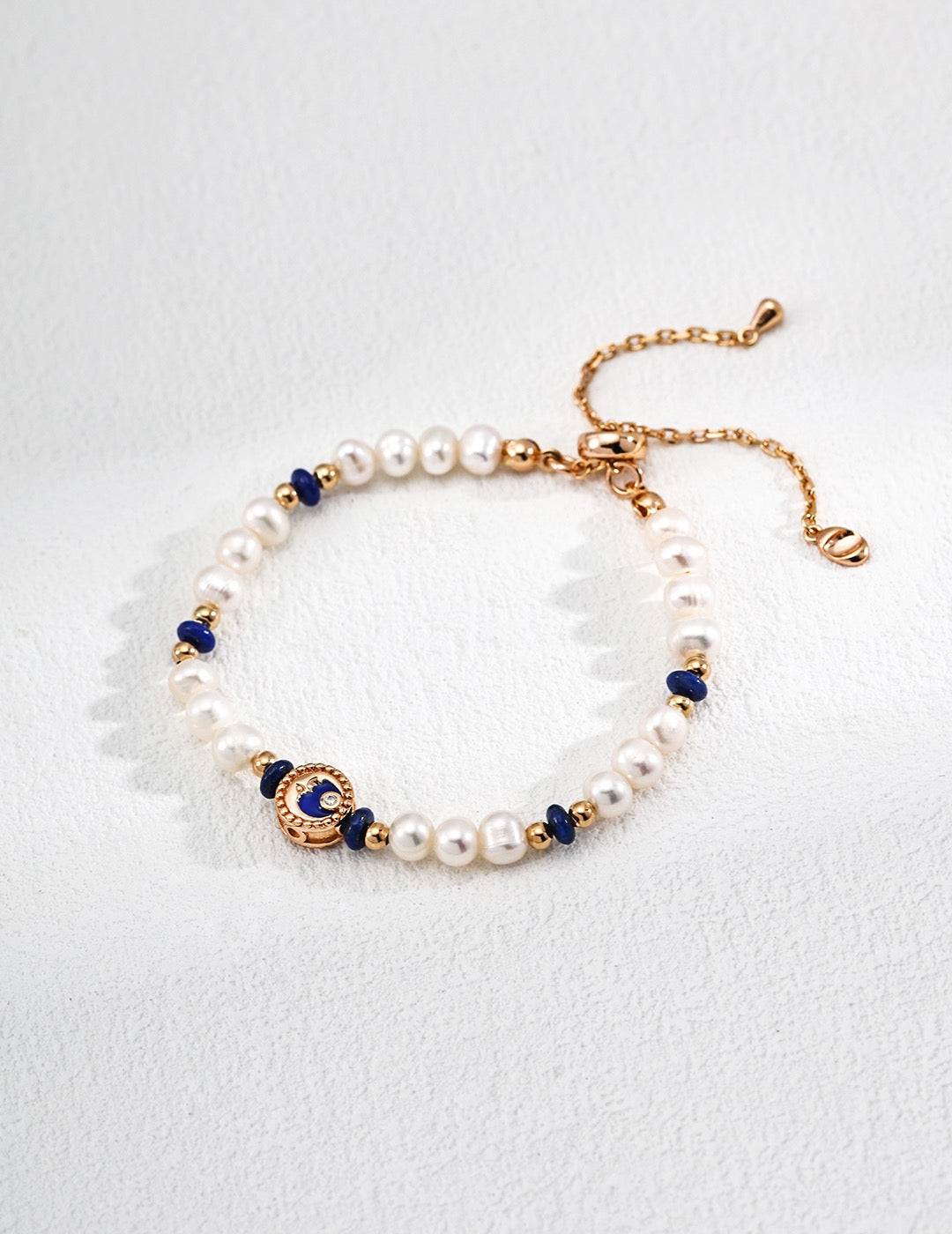 Vintage Sterling Silver Pearl & Lapis Lazuli Bracelet