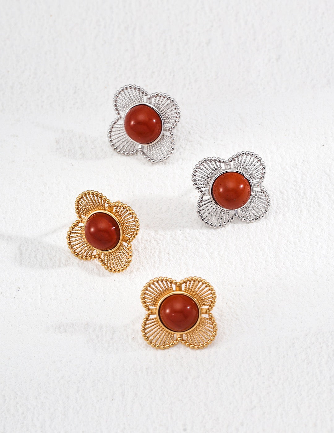 Agate Sterling Silver Earrings in Flower Shape