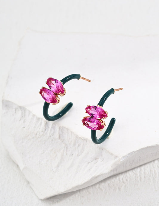 Color Contra Sterling Silver Earring with Zircon & Drip Glaze