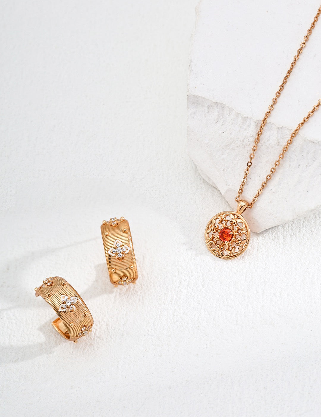 Vintage Red Zircon Necklace in Sterling Silver