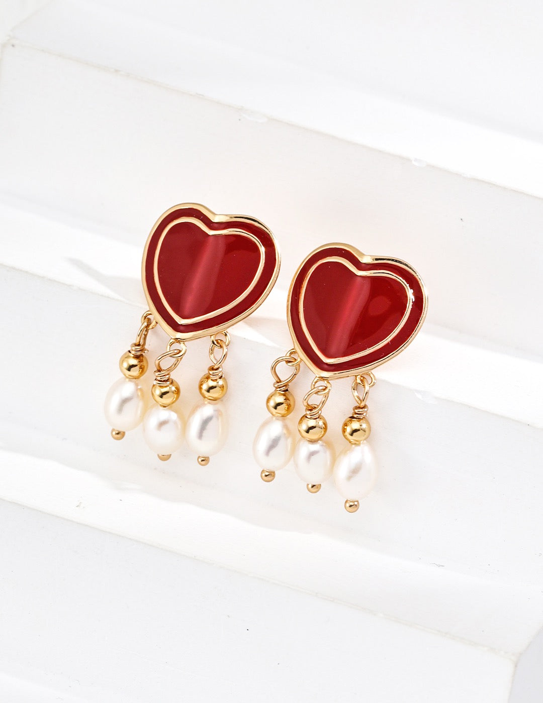Fashion Heart Shaped Red Drip Glaze Sterling Silver Earrings