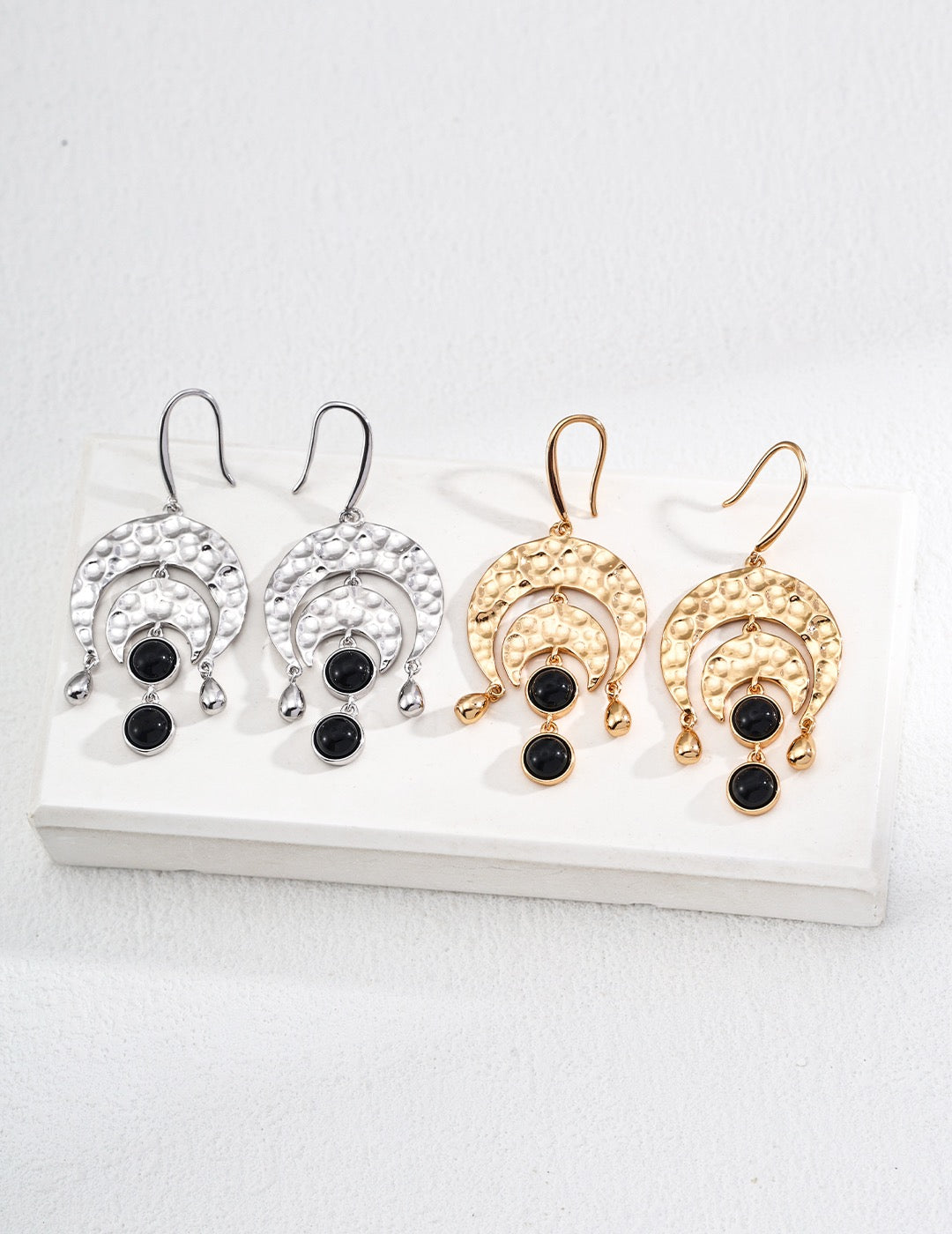Sterling Silver Black Onyx Agate Earrings