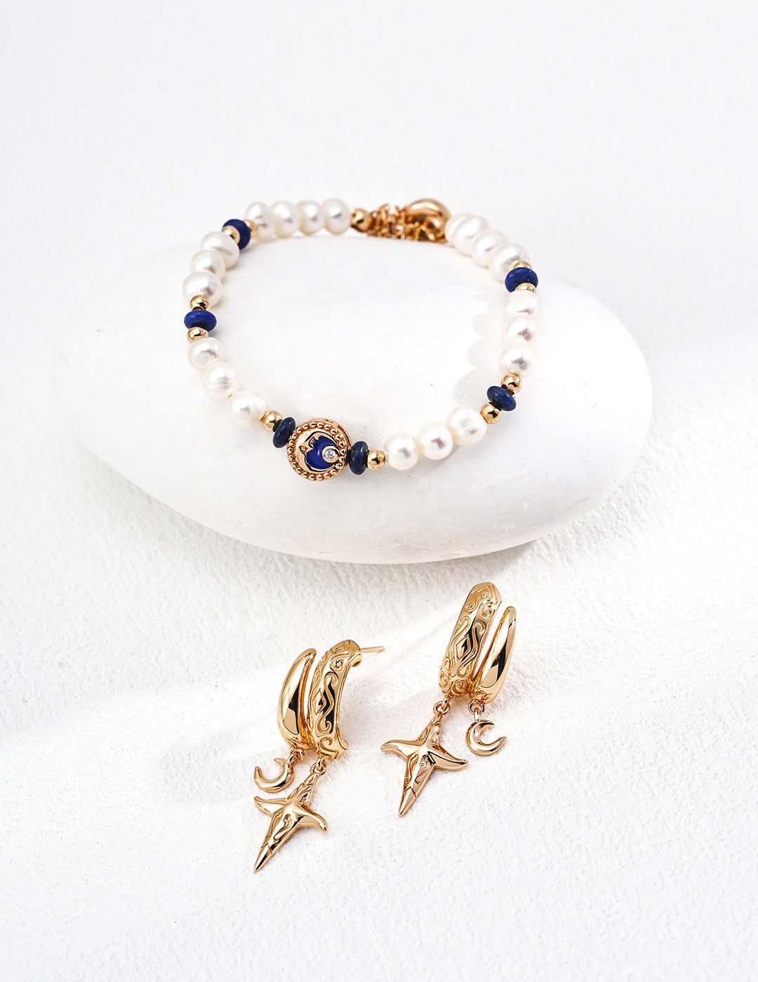 Vintage Sterling Silver Pearl & Lapis Lazuli Bracelet