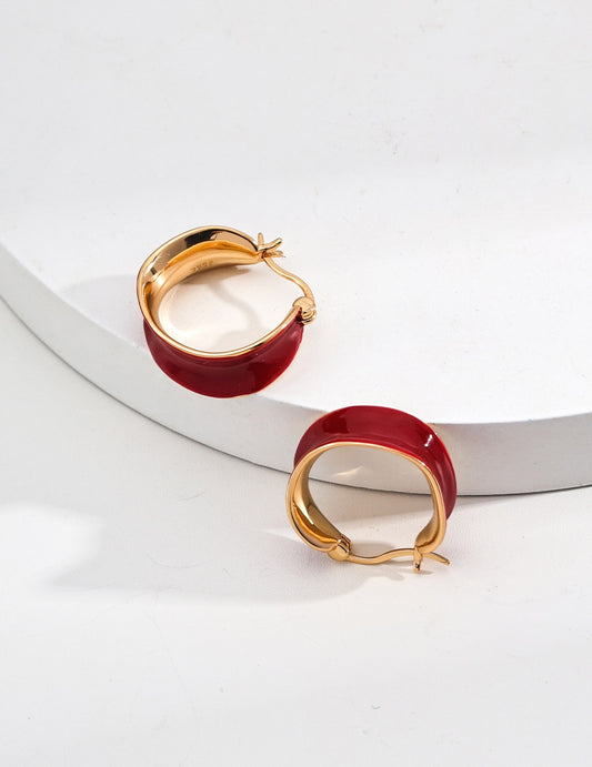 S925 Silver Minimalist Red Enamel Earrings