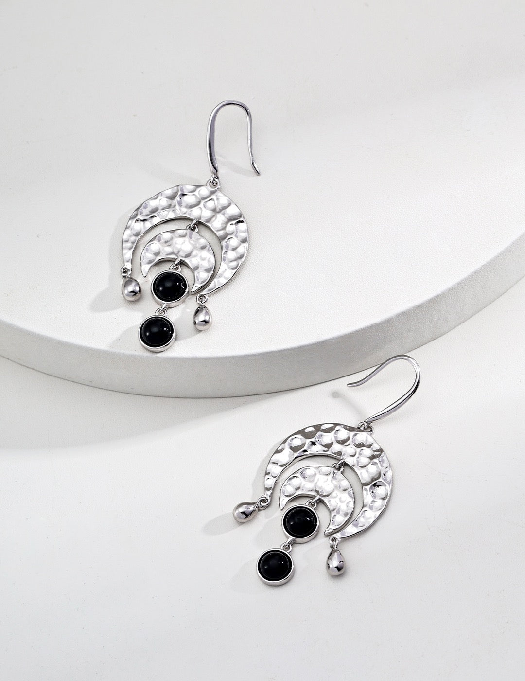 Sterling Silver Black Onyx Agate Earrings