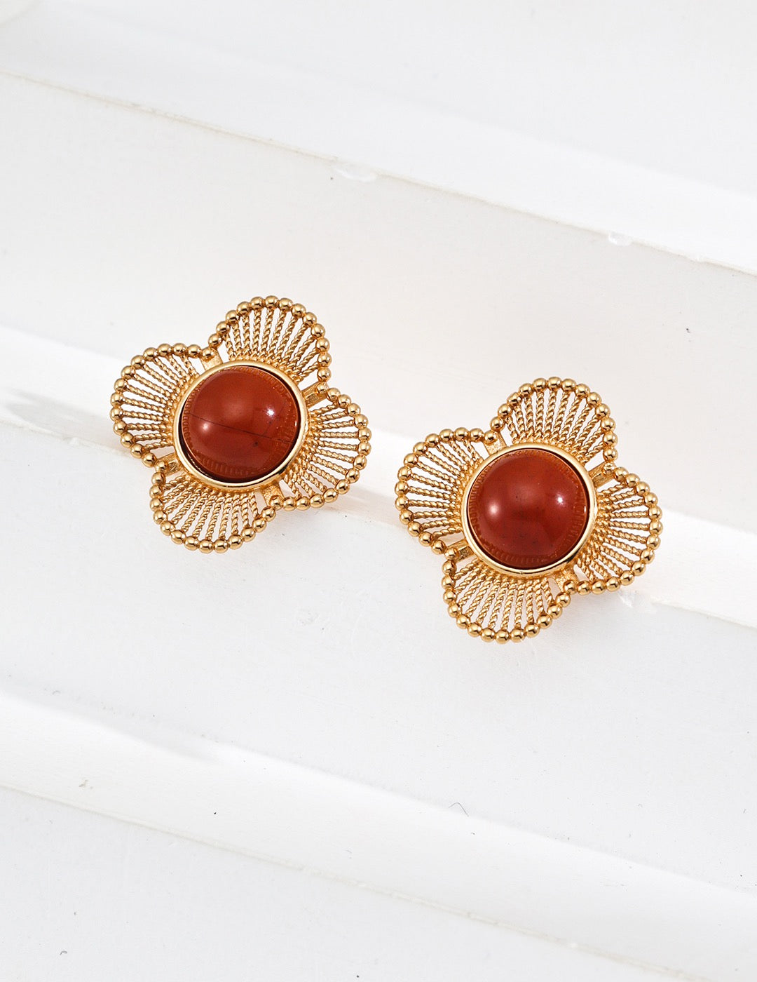 Agate Sterling Silver Earrings in Flower Shape