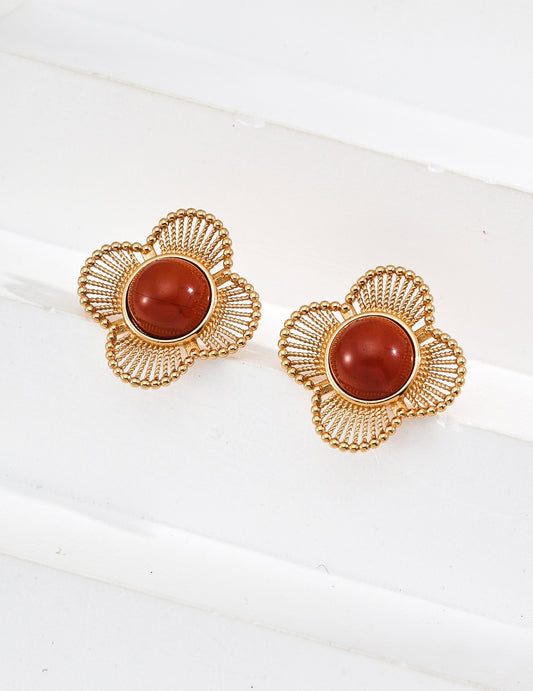 Agate Sterling Silver Earrings in Flower Shape