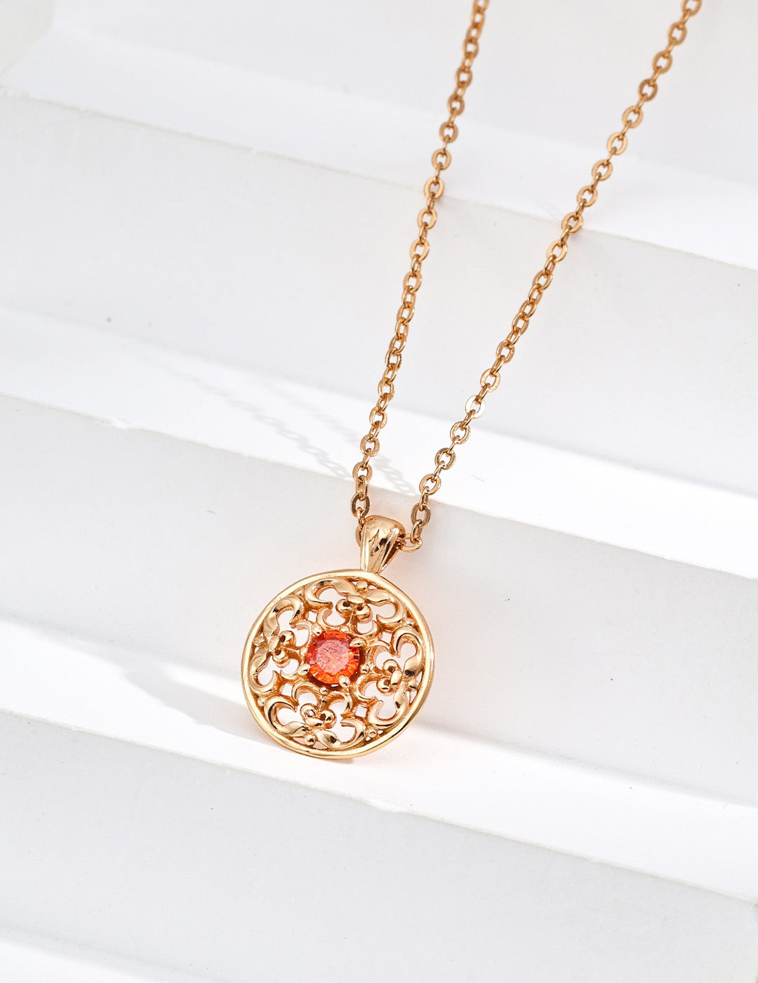 Vintage Red Zircon Necklace in Sterling Silver