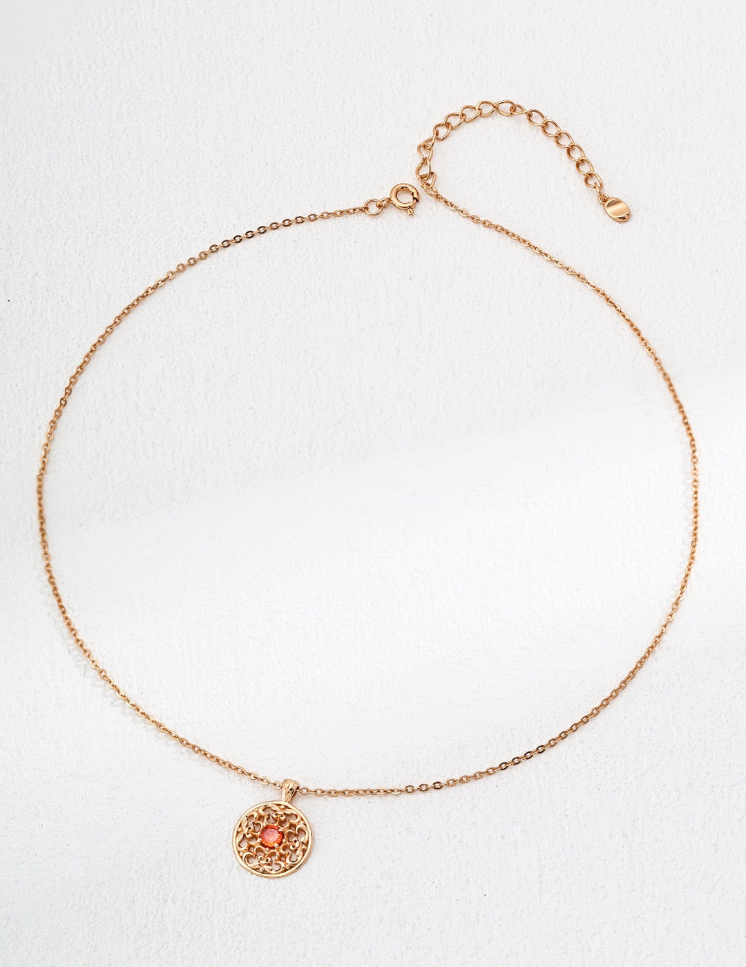 Vintage Red Zircon Necklace in Sterling Silver