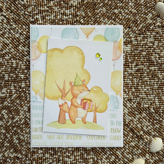 【手作心意卡】動物系列生日卡 - 送禮物的小狐狸