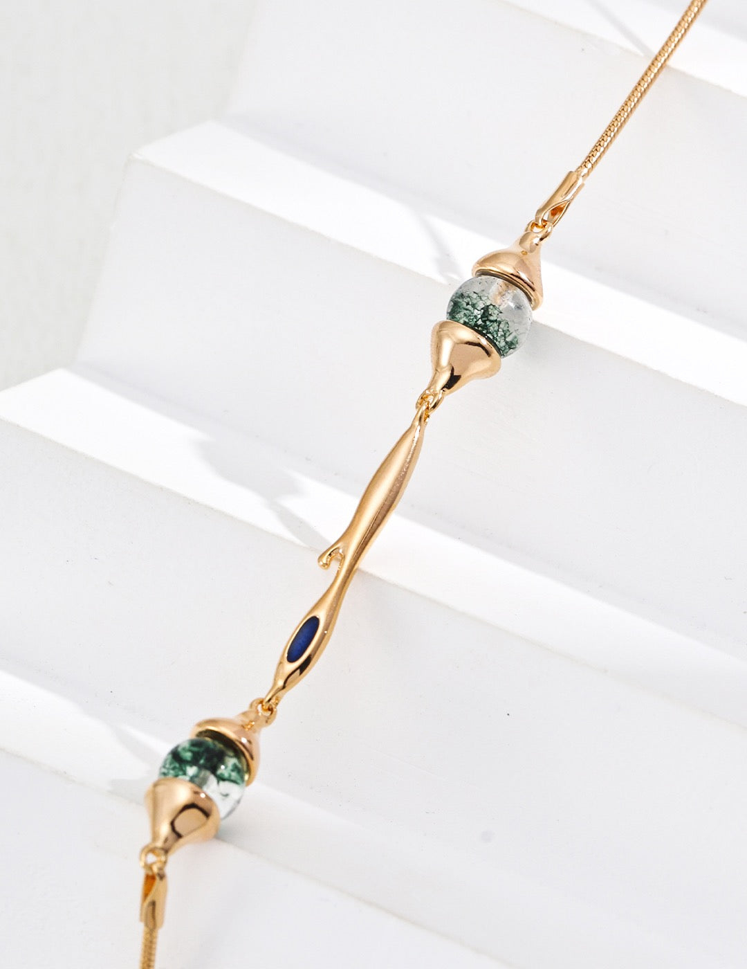 925 Silver Simple Moss Agate and Lapis Lazuli Necklace