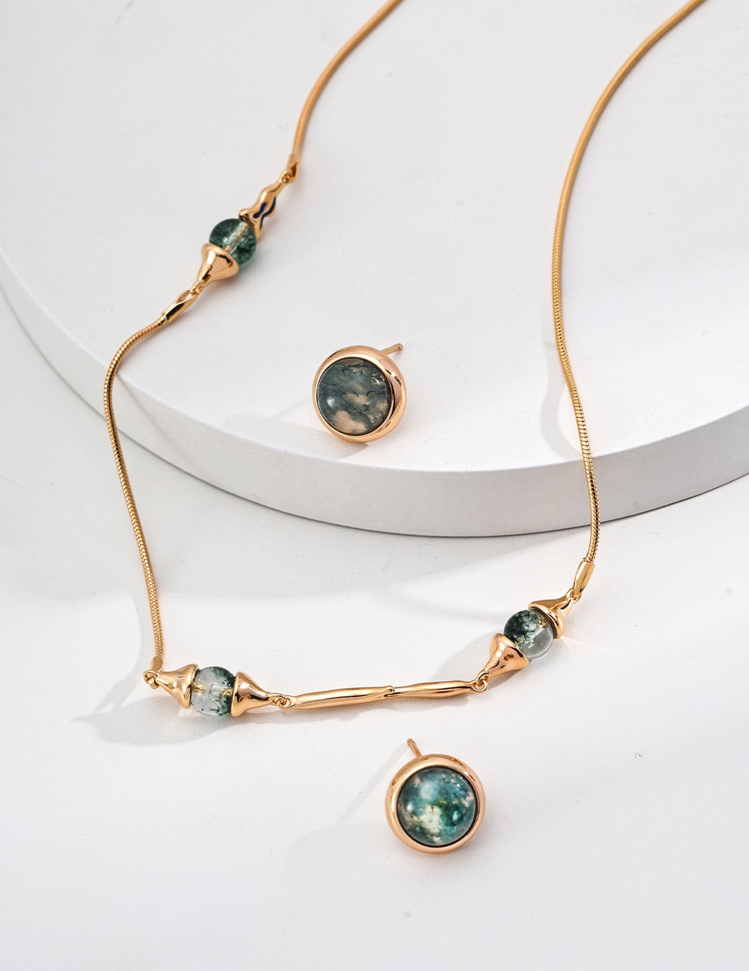 925 Silver Simple Moss Agate and Lapis Lazuli Necklace