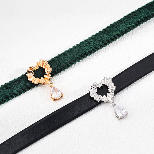 S925 Silver Velvet / leather Zircon Necklace