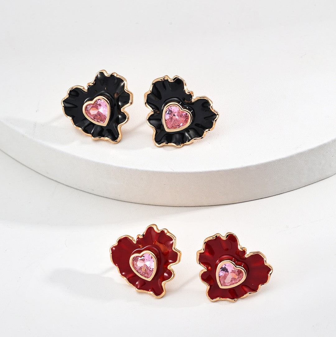Drip Glaze with Zirocn S925 Silver earrings