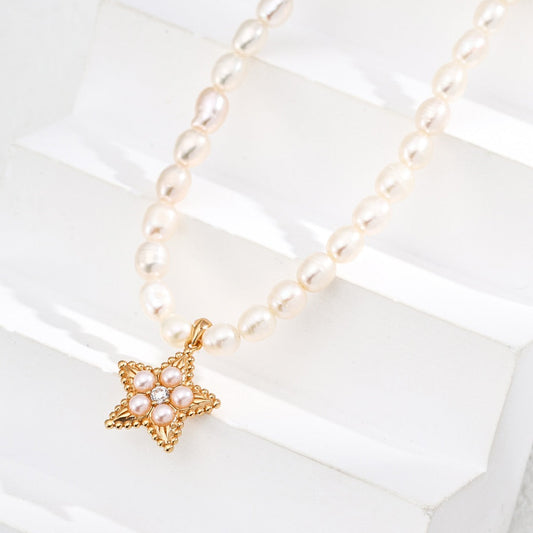 Star Shape Sterling Pendant With Pearl Necklace