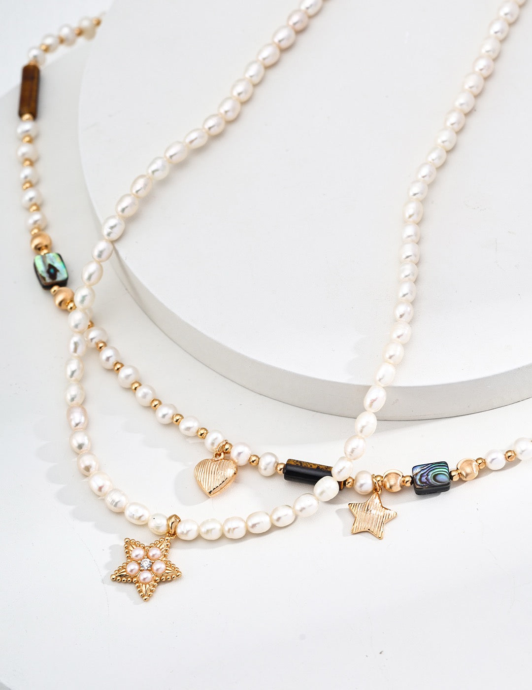 Designed Necklace with Natural Pearl & Tiger-Eye Stone