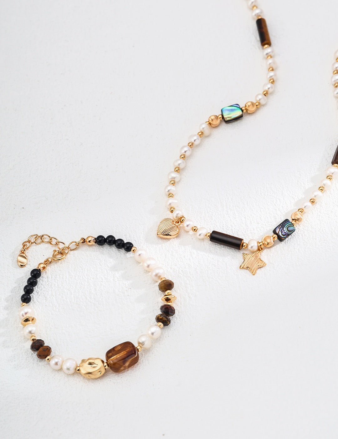 Designed Necklace with Natural Pearl & Tiger-Eye Stone