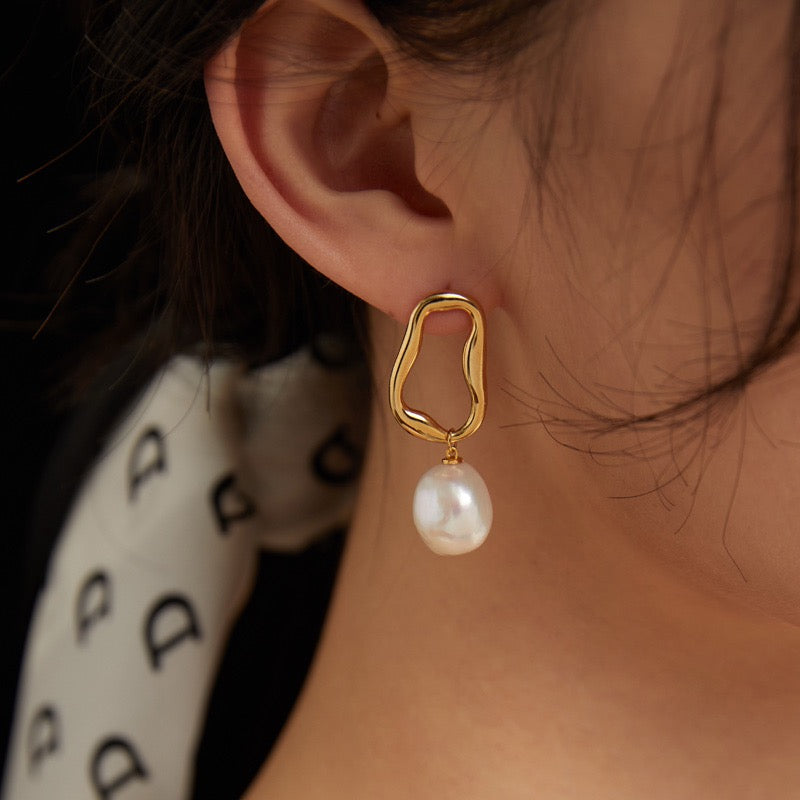 Baroque Shaped Pearl Sterling Earrings