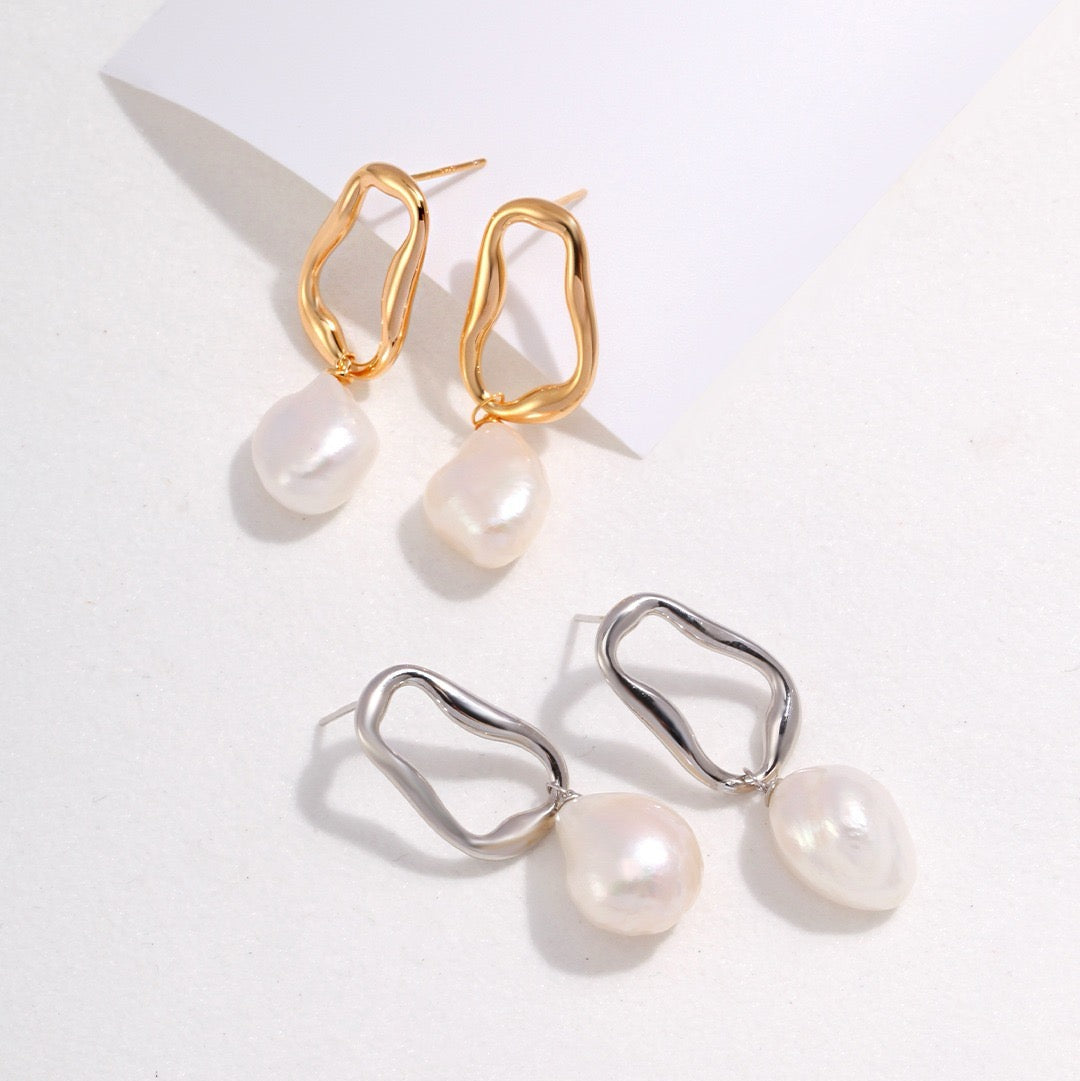 Baroque Shaped Pearl Sterling Earrings