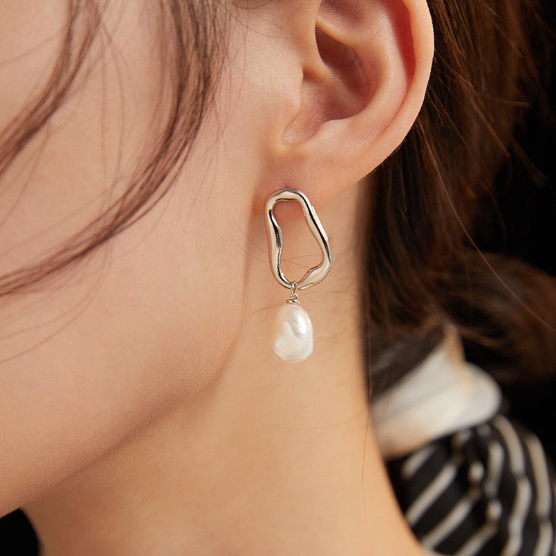 Baroque Shaped Pearl Sterling Earrings