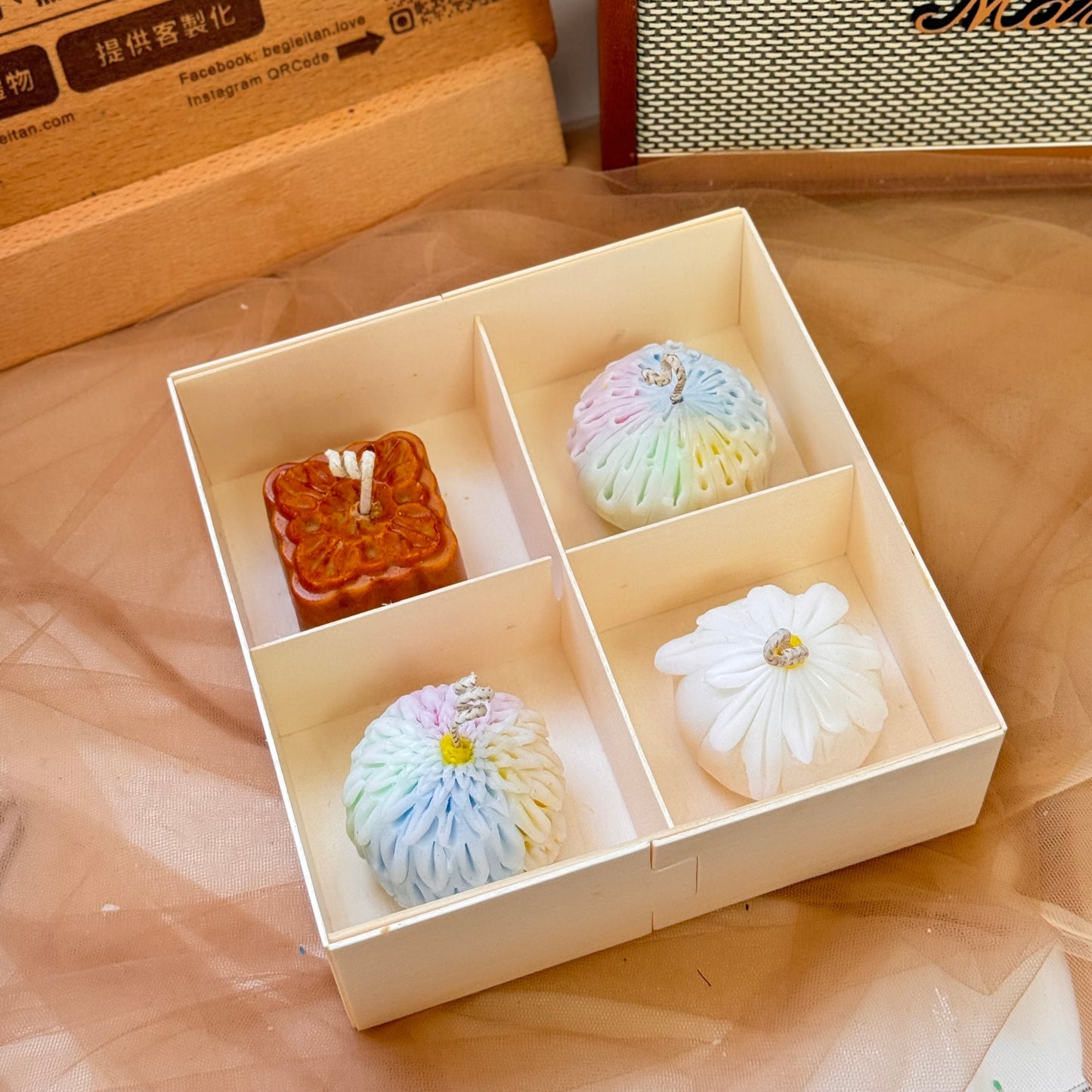 送禮首選 - 手作蠟燭 - 中秋節限定日式和菓子香氛蠟燭禮盒四入