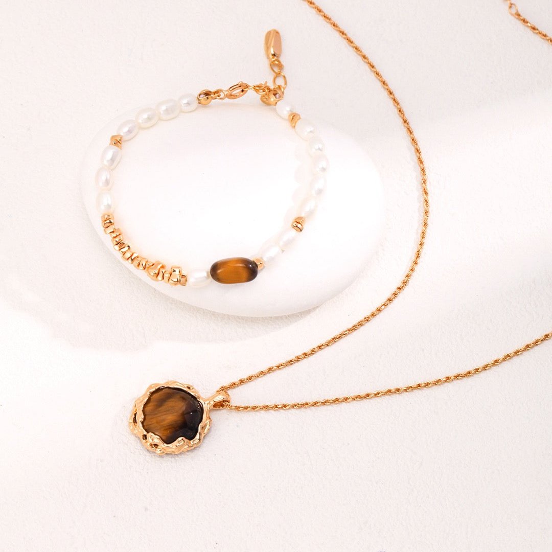 Golden Lava Tiger Eye Pendant Necklace
