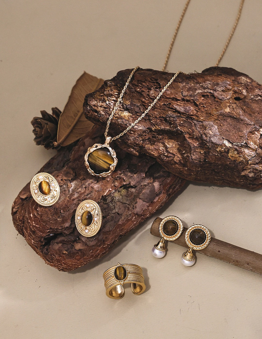 Golden Lava Tiger Eye Pendant Necklace