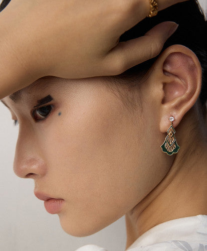 Christmas Tree Enamel & Cubic Zirconia Drop Earrings