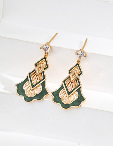 Christmas Tree Enamel & Cubic Zirconia Drop Earrings