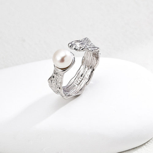 Hammered Sterling Silver Ring with Natural Pearl