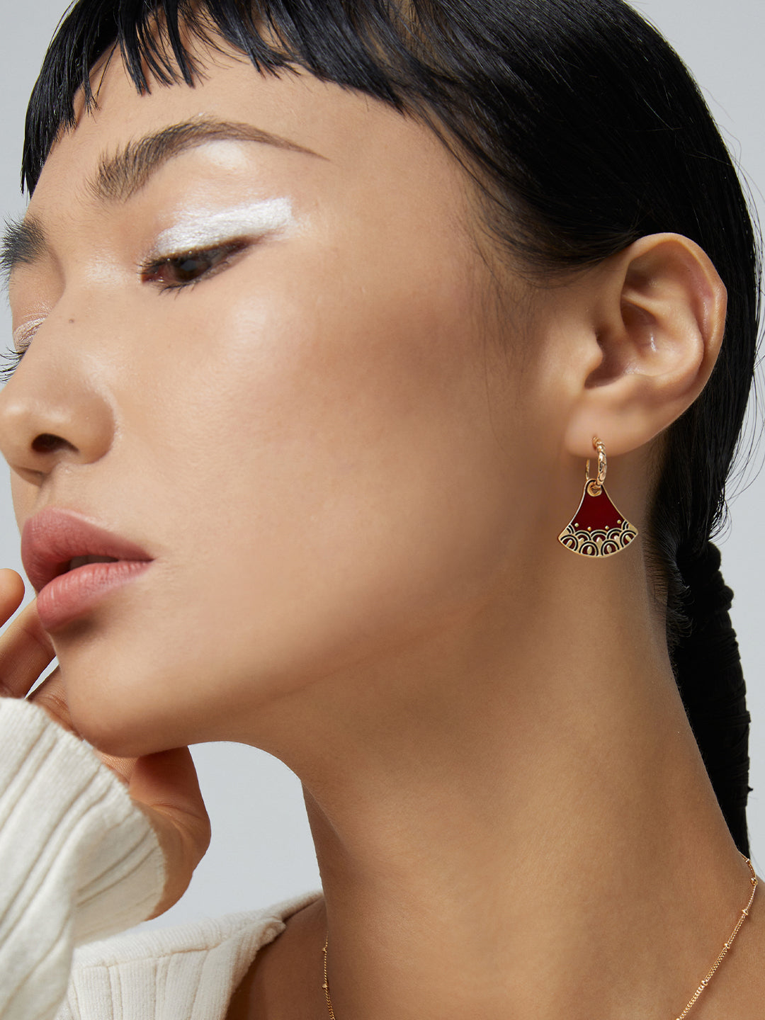Chinese Vintage Fan Style Earrings | S925 Silver Gold Design