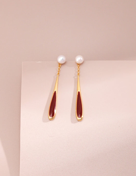 Moonlit Treasure S925 Silver Red Oil Drop Earrings – Minimalist Waterdrop Design