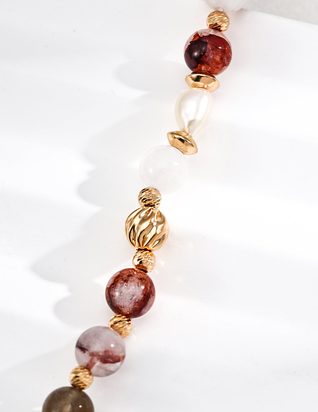 S925 Silver Vintage Natural Pearl & Red Crystal Bead Bracelet