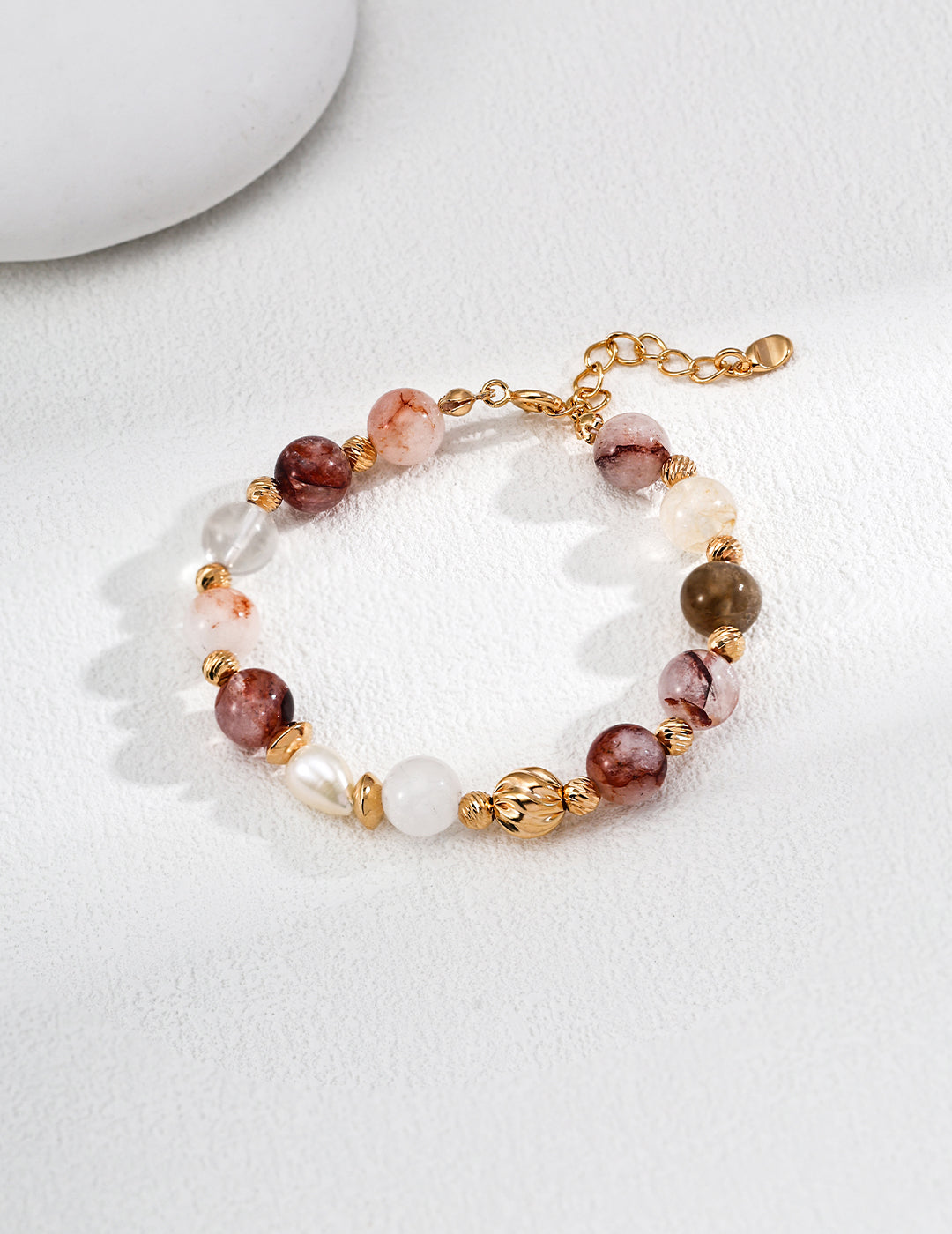 S925 Silver Vintage Natural Pearl & Red Crystal Bead Bracelet