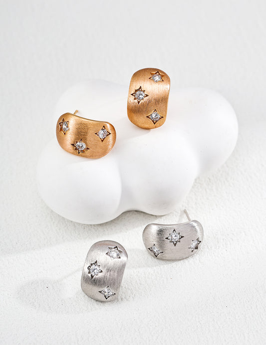 Moonlit Treasure S925 Silver Brushed Zircon Earrings – Starry Modern Vintage