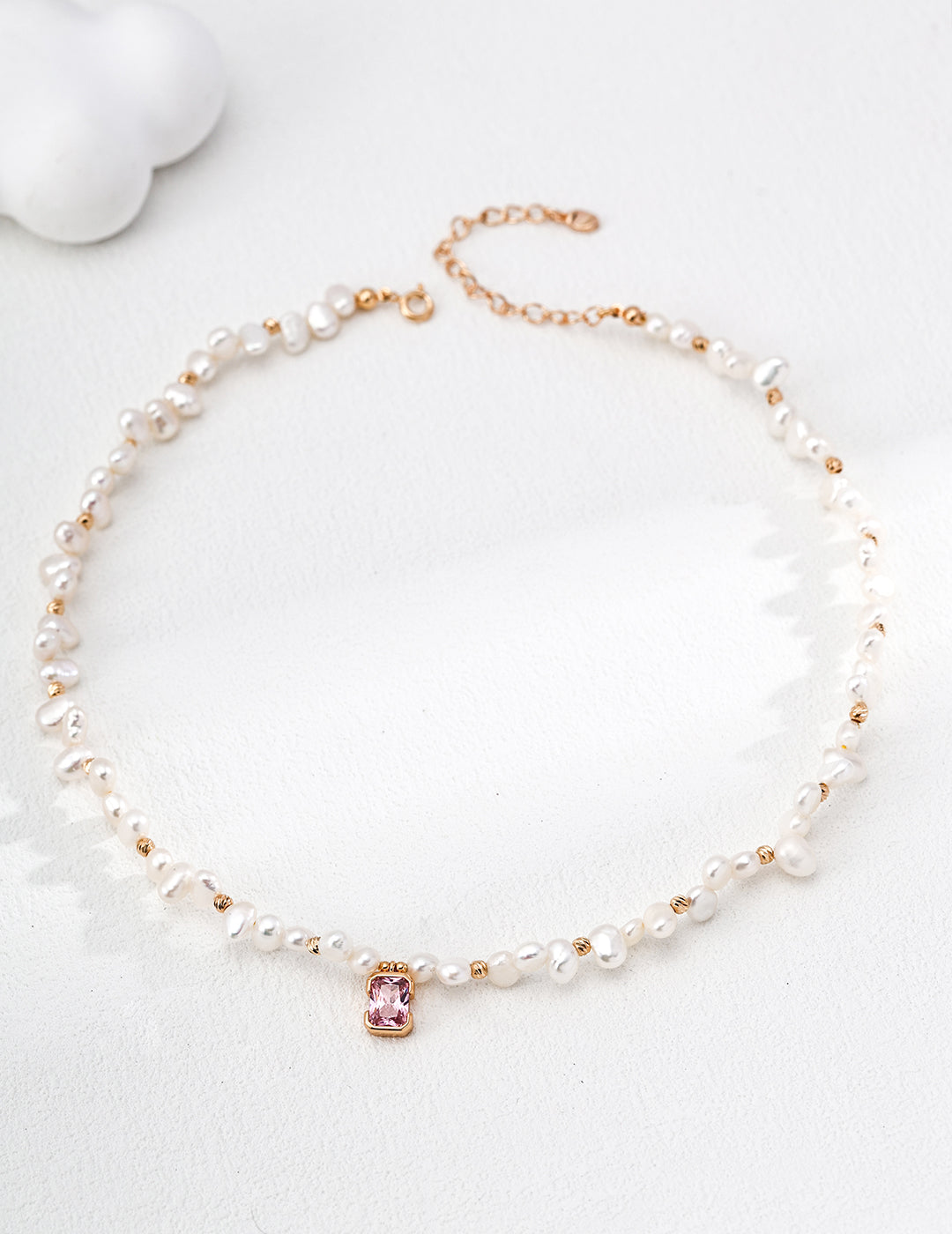 Pink Gemstone Pendent with Exquisite Pearl Necklace