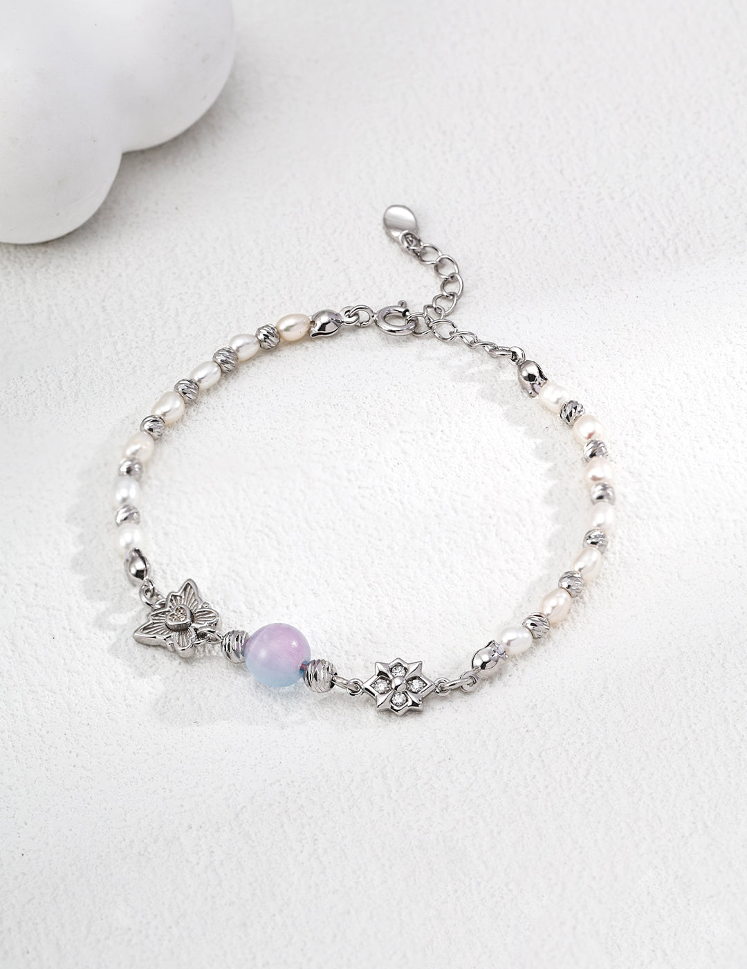 Cat-Eye Stone & Pearl Bracelet – Forest-Inspired Elegance