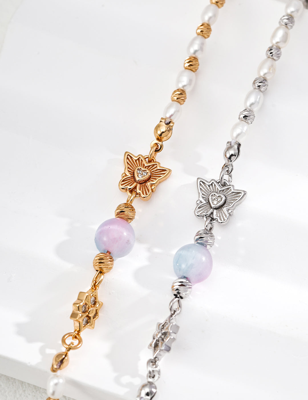 Cat-Eye Stone & Pearl Bracelet – Forest-Inspired Elegance