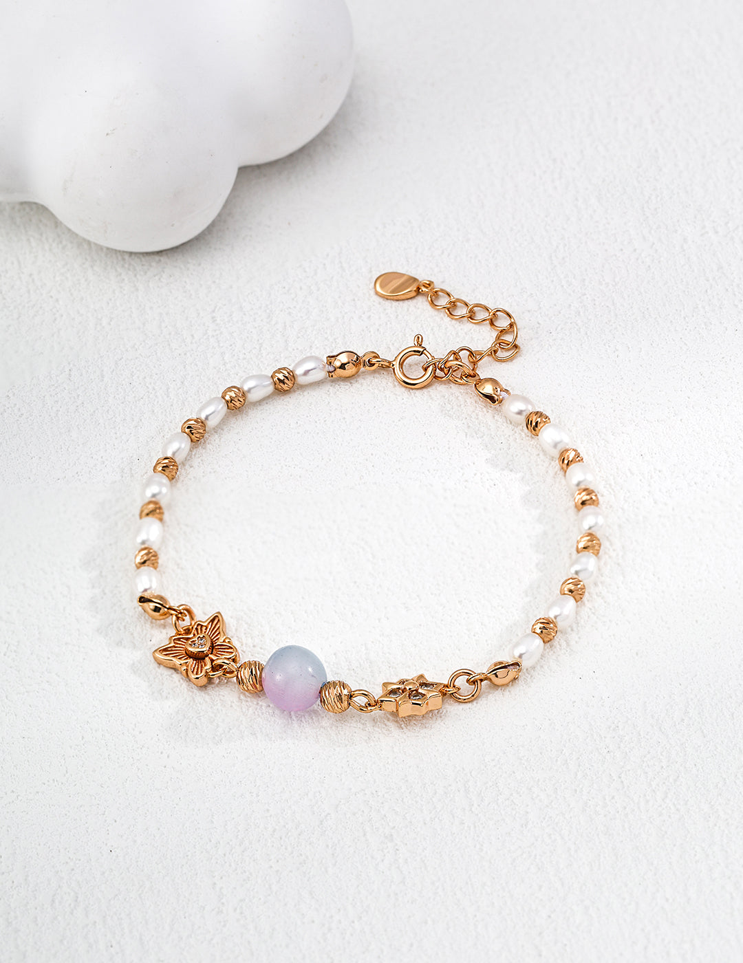 Cat-Eye Stone & Pearl Bracelet – Forest-Inspired Elegance