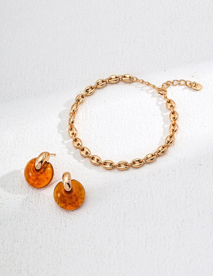 S925 Silver Minimalist Faux Amber Earrings