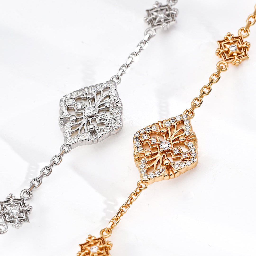 Moonlit Treasure宮星手鍊 – S925 銀，鑲嵌珍珠母貝和鋯石