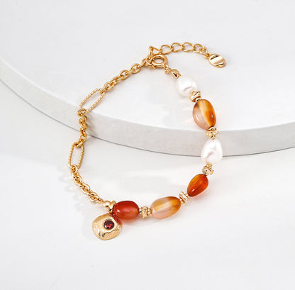 Moonlit Treasure硃砂祝福手鍊 – S925 銀飾紅瑪瑙、珍珠和鋯石