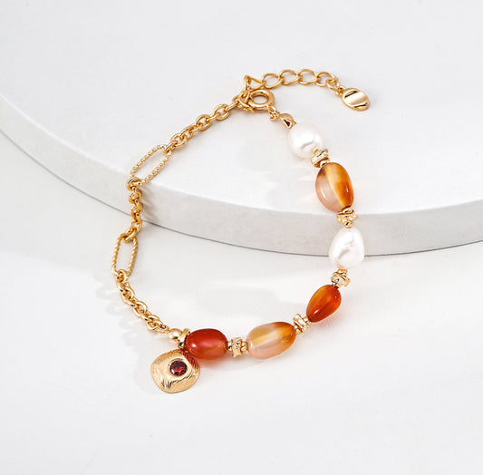 Moonlit Treasure硃砂祝福手鍊 – S925 銀飾紅瑪瑙、珍珠和鋯石