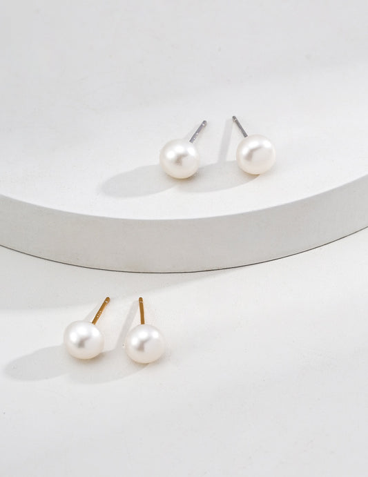 S925 Sterling Silver Natural Pearl Stud Earrings – Minimalist Elegance in Gold & Platinum