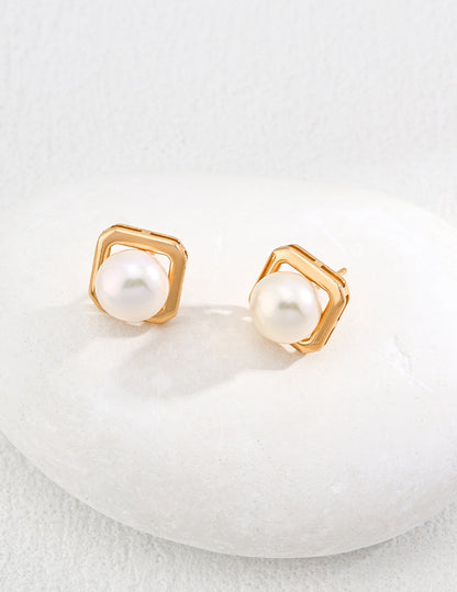 Geometric Pearl Stud Earrings