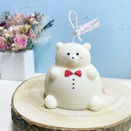 可愛的小胖熊香氛蠟燭 - 白色
