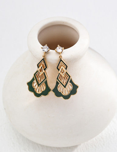 Christmas Tree Enamel & Cubic Zirconia Drop Earrings